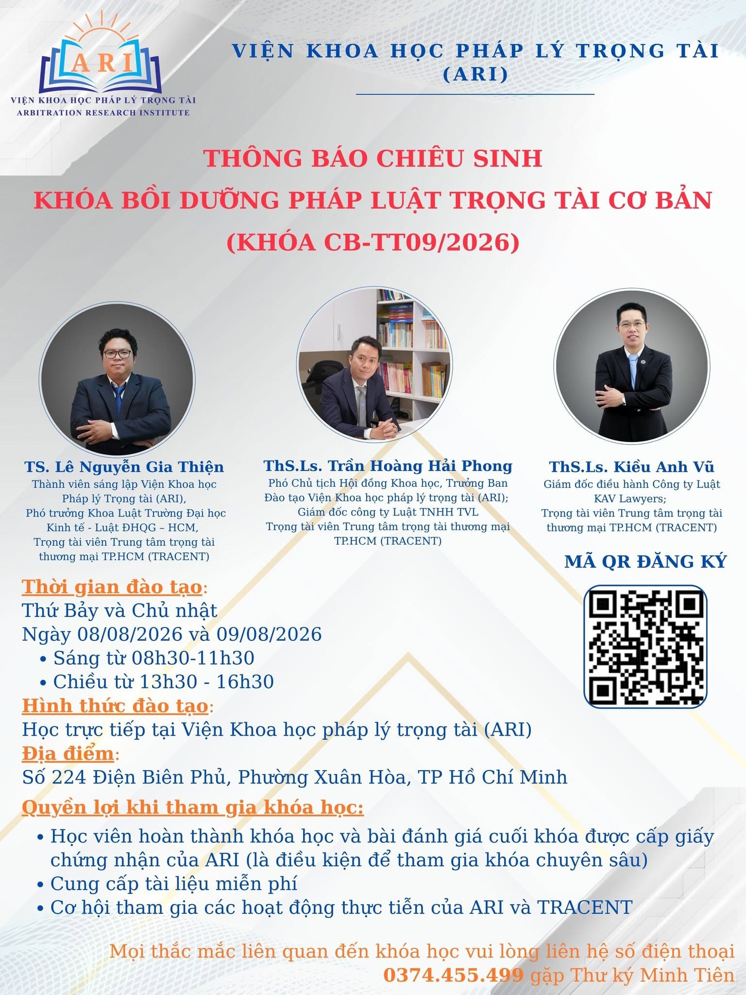 Thông báo chiêu sinh Khóa Bồi dưỡng Pháp luật Trọng tài Cơ bản (Khóa CB-TT09/2026)
